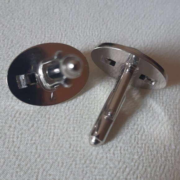 1960s Anson Black Onyx Cuff Links Textured Silver Tone Metal Vintage - Picture 4 of 10